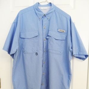 Men's Columbia PFG Sail Blue Short Sleeve Shirt